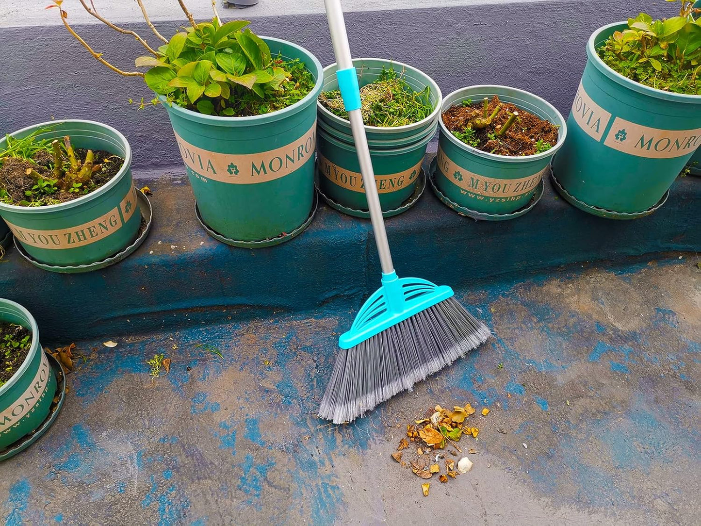 Three-Section Telescopic Aluminum Alloy Rod Long-Handled Broom for Housekeeping Garden Camping Outdoor&Indoor, 2 PCS Light Blue