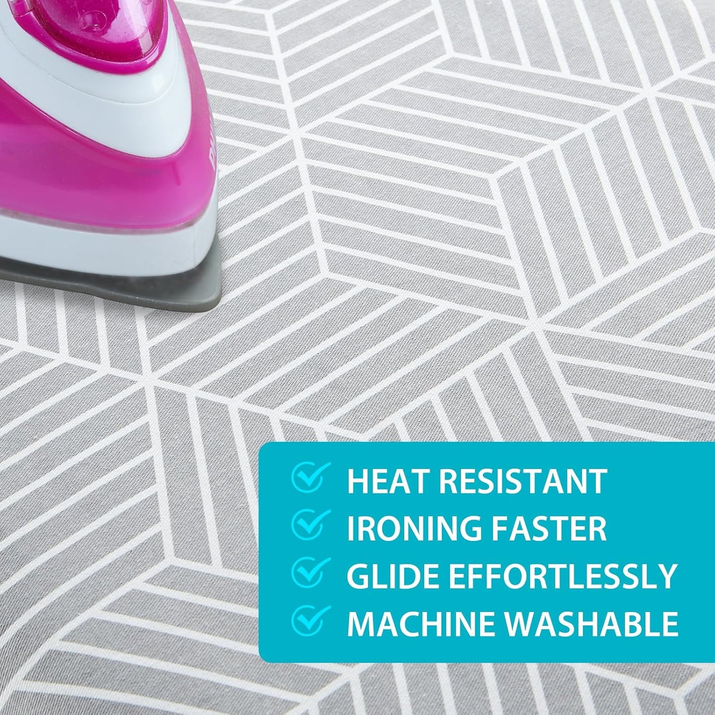 Extra Wide Ironing Board Cover and Pad 18 x 54 inch Heat Reflective with Hook and Loop Fasteners, Thick Padding with Elasticized Edges, 3 Layers Iron Board Cover (Gray Cube)