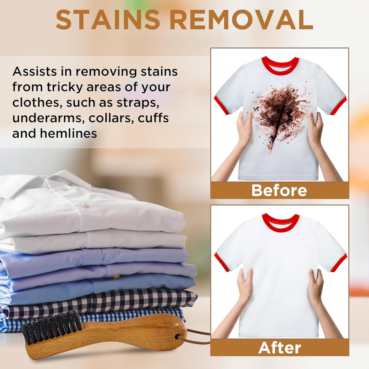 TAKAVU Stain Brush, Laundry Brush for Stain Removal, Natural Black Boar Bristle Cleaning Brush with Ergonomic Handle, Suitable for Delicate Fabrics Without Damage, Perfect Laundry, Shoes, Boots, Home