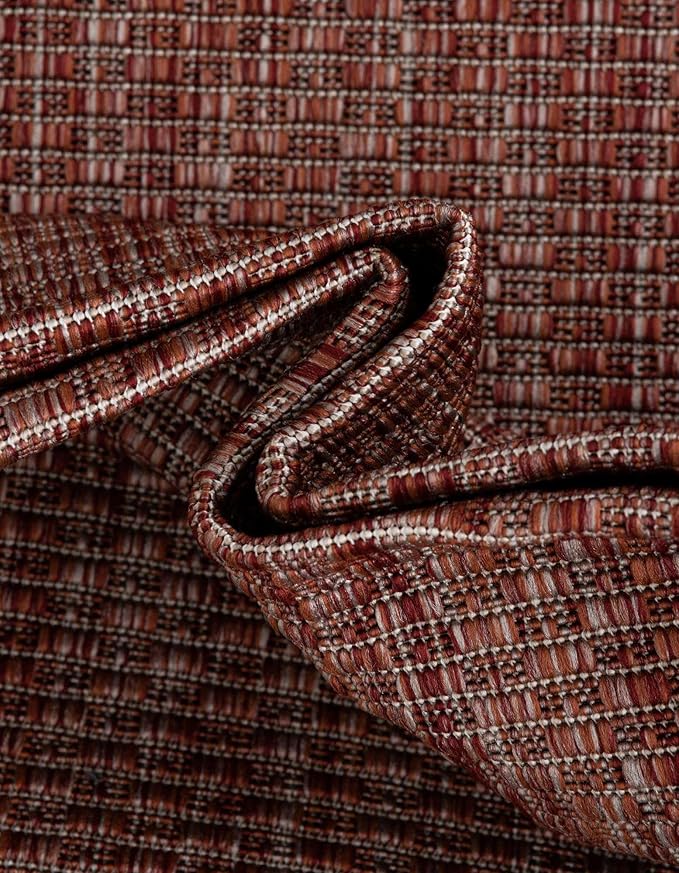 Unique Loom Outdoor Border Collection Area Rug - Soft Border (7' 10" x 10' Rectangle Rust Red/Ivory)