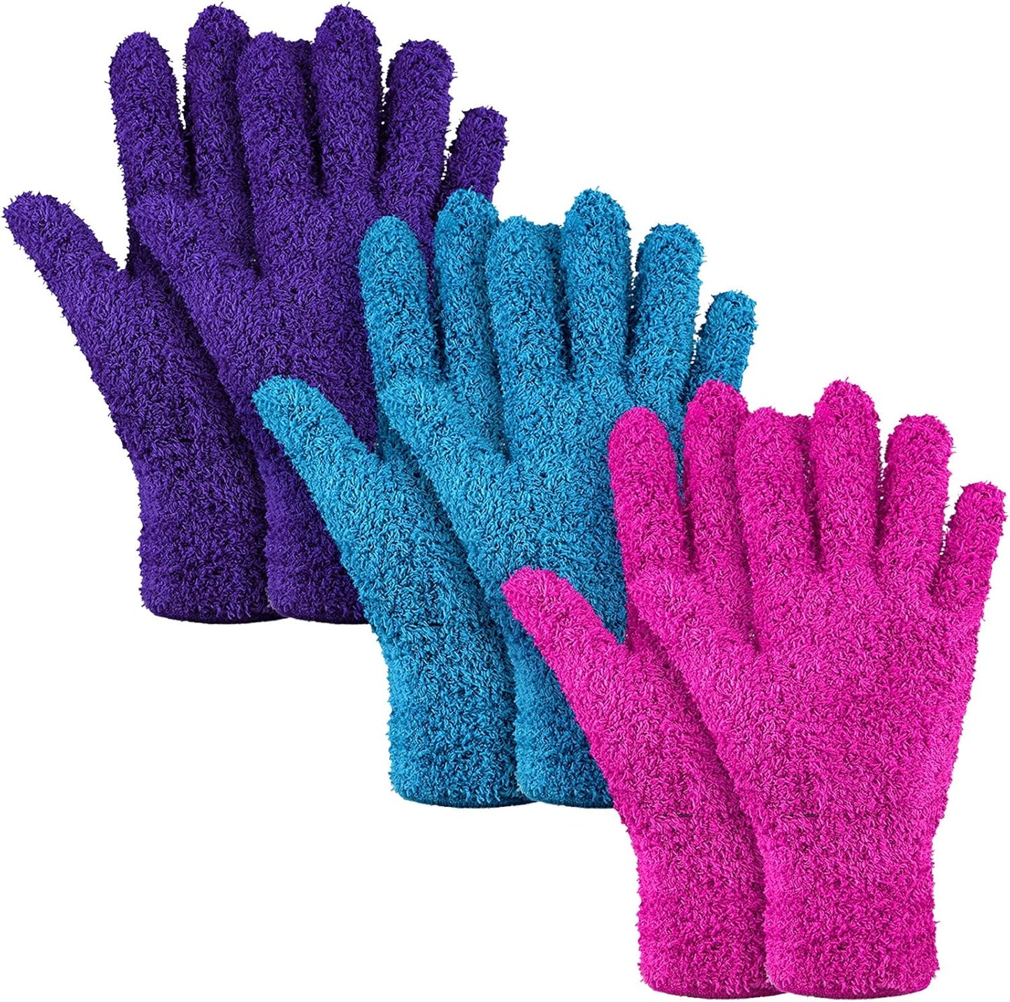 Patelai 3 Pairs Microfiber Plant Dusting Gloves Leaf Cleaning Gloves for Indoor Plants, Blinds, Furniture, House(Large,Purple, Blue, Rose Red)