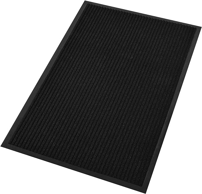 fani Heavy Duty Large Outdoor Indoor Entrance Doormat Waterproof Low Profile Entrance Rug Front Door Mat Patio Anti-Skid Rubber Back, 35x60 inch (Jet Black)