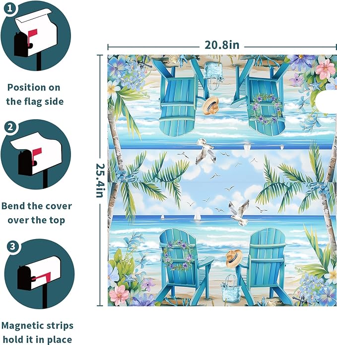 Summer Magnetic Mailbox Cover Large Size 25.5x21 Inch Nautical Coastal Post Letter Box Wrap Decor Seaside Escape Dust-Proof Letterbox Covers Protection