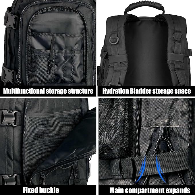 Tactical Backpack Military Army Daypack - Assault Pack for Men Molle Backpacks Bug Out Bag 3 Day Pack for Hiking Camping Travel Hunting Rucksack Trekking Black