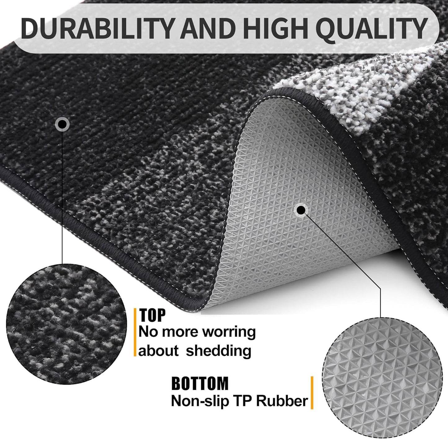 Kitinjoy Indoor Outdoor Door Mat, 24x16 Non-Slip Absorbent Dirt Trapper, Low-Profile Washable Inside Entrance Front Floor Mat, Sturdy Soft Entry Doormats for Entryway, Black