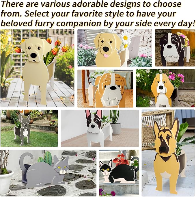 Golden Dou Dog Planter, Pet Shape Garden Pots Plant Pots for Indoor/Outdoor Gardens Decoration, Cute, Surprise Gifts/Souvenirs for Pet Lovers (Large)