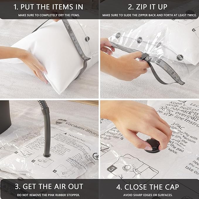 Vacuum Storage Bags 8 Medium, Space Saver Bags with Travel Hand Pump, Compression Airtight Sealer Bags for Clothes, Bedding, Pillows, Comforters, Blankets