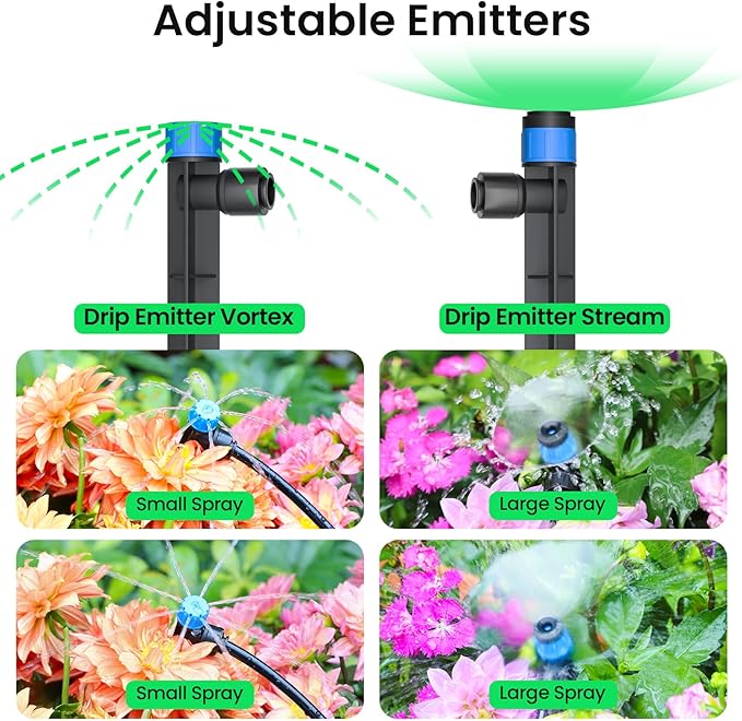 MIXC Drip Irrigation System,Quick Connector Garden Watering System Automatic Sprinkler System Kit for Lawn Raised Bed Greenhouse Plant Watering System (16FT Main Tube+ 79FT 1/4'' Tube)