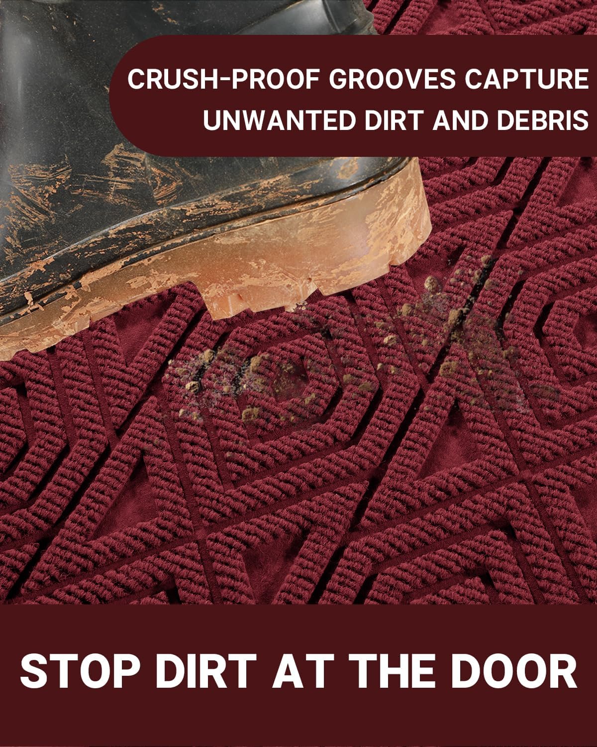 Yimobra Door Mat, Outdoor Indoor Entrance Welcome Mat, Heavy Entry Front Door Mat, Stain & Fade Resistant, Low Profile, Sturdy Rubber, Easy Clean Patio Floor Mat, Waterproof, 36 x 24, Wine Red