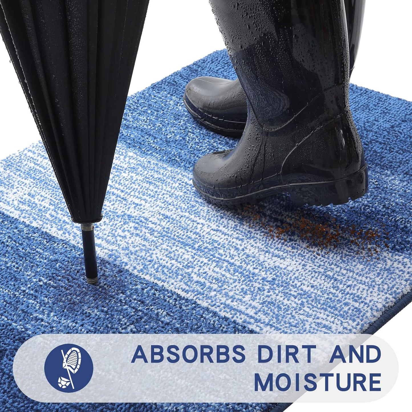 Kitinjoy Indoor Outdoor Door Mat, 48x30 Non-Slip Absorbent Dirt Trapper, Low-Profile Washable Inside Entrance Front Floor Mat, Sturdy Soft Entry Doormats for Entryway, Navy Blue