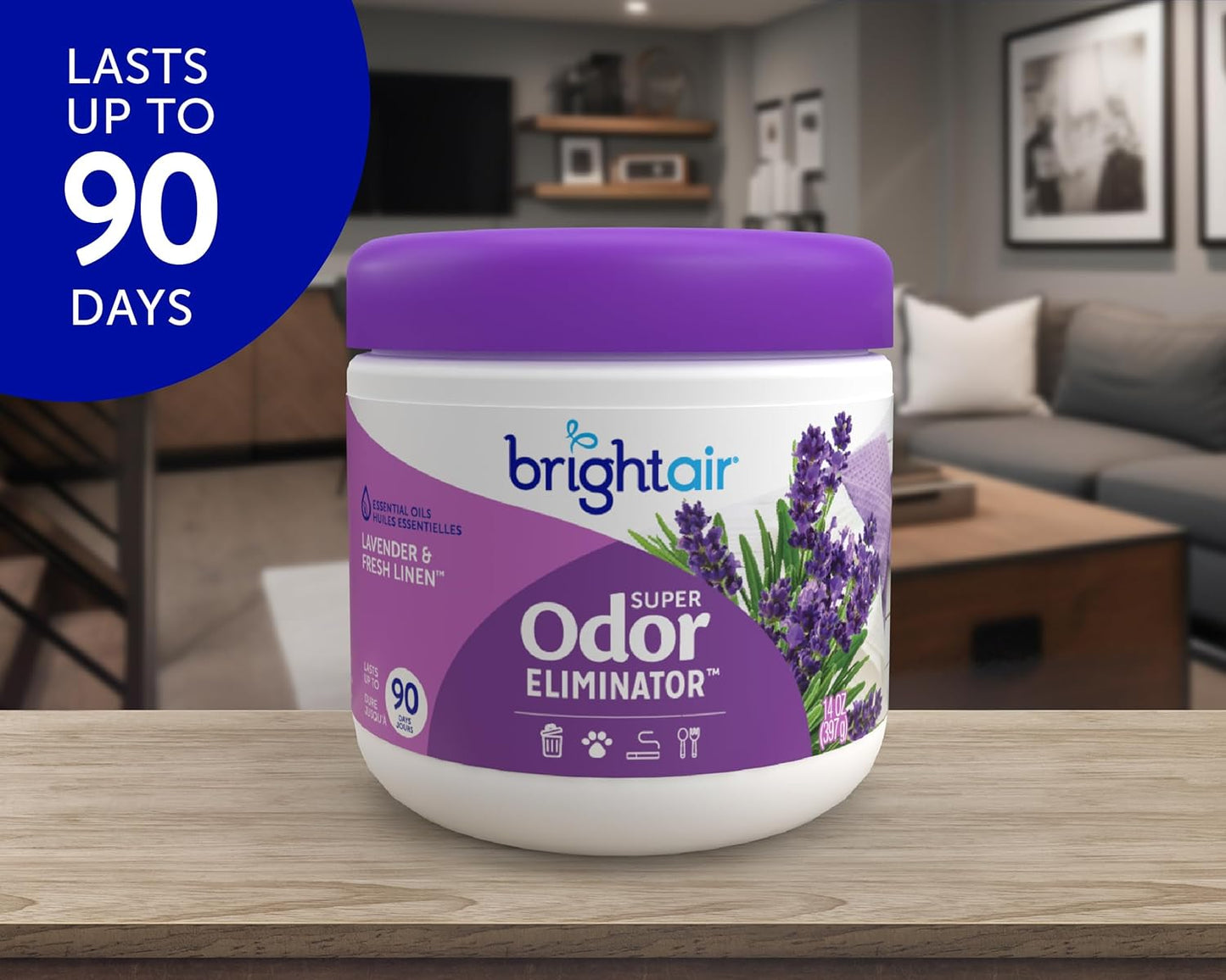 Bright Air 14 oz. Super Odor Eliminator, For Medium-Size Spaces, Lavender & Fresh Linen Scent, Case of 6, Odor Eliminator & Air Freshener, Natural Essential Oils, Lasts Up to 90 Days Each