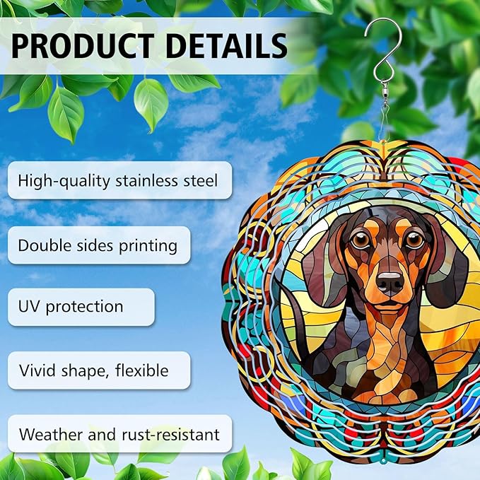 Dachshund Yard and Garden Wind Spinner, Unique 3D Hanging Dachshund Wind Spinner