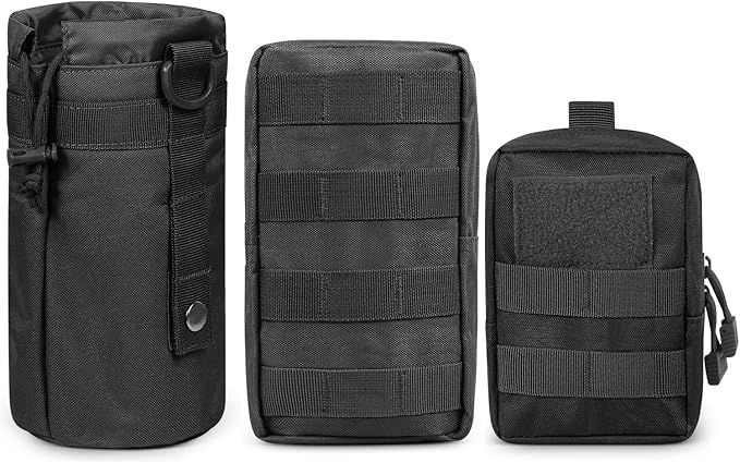 Gogoku 3 Pack Molle Pouch Combo Water Bottle Pouch Holder Tactical Molle Pouches Compact Utility Waist Bag Pack
