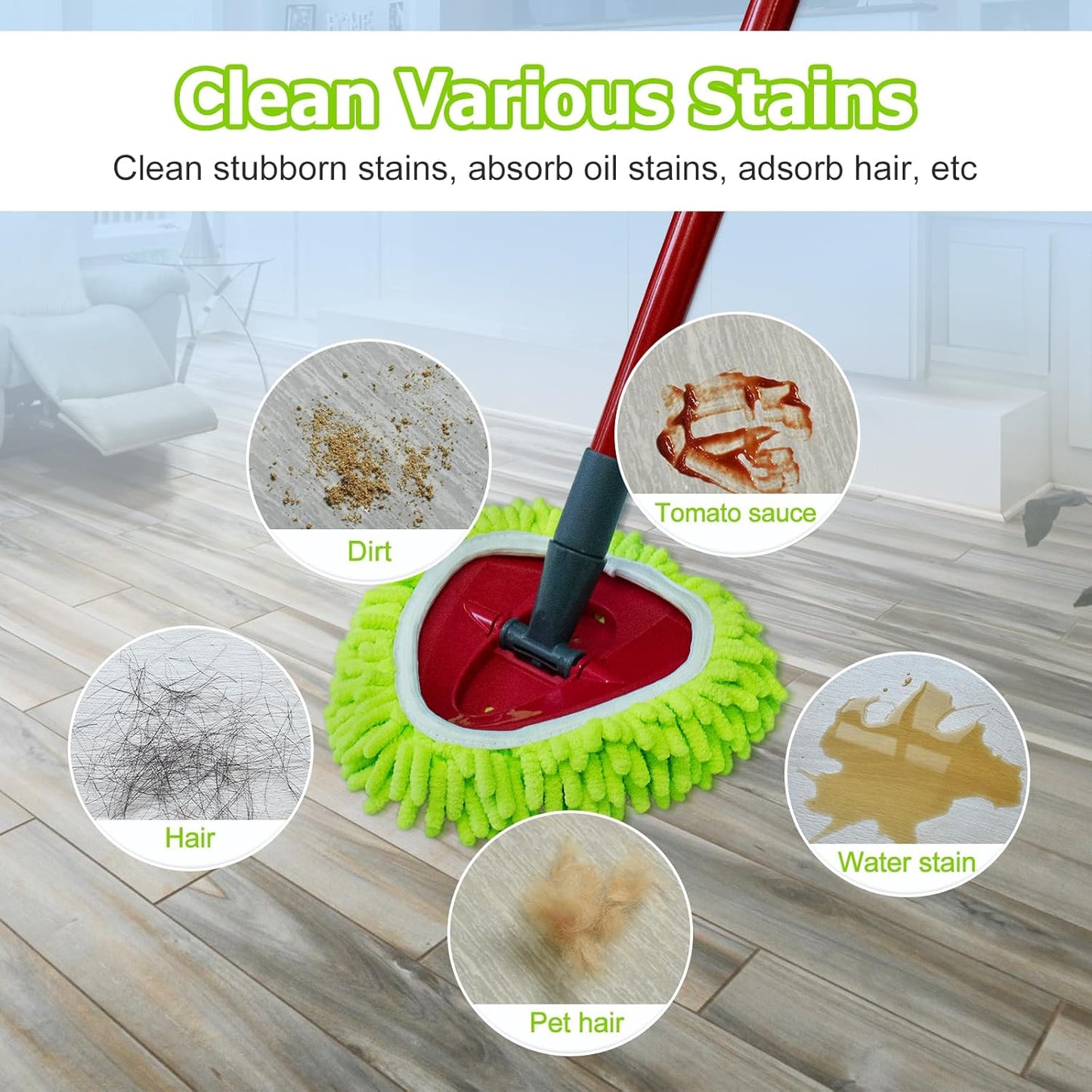 Mop Heads Replacements Compatible with O-cedar Easy Wring 1-Tank System,Mop Replace Head for Dry/Wet Use,4 Pack Reusable Spin Mop Replacement Head,Washable Chenille Dust Mop Refills for Floor Cleaning