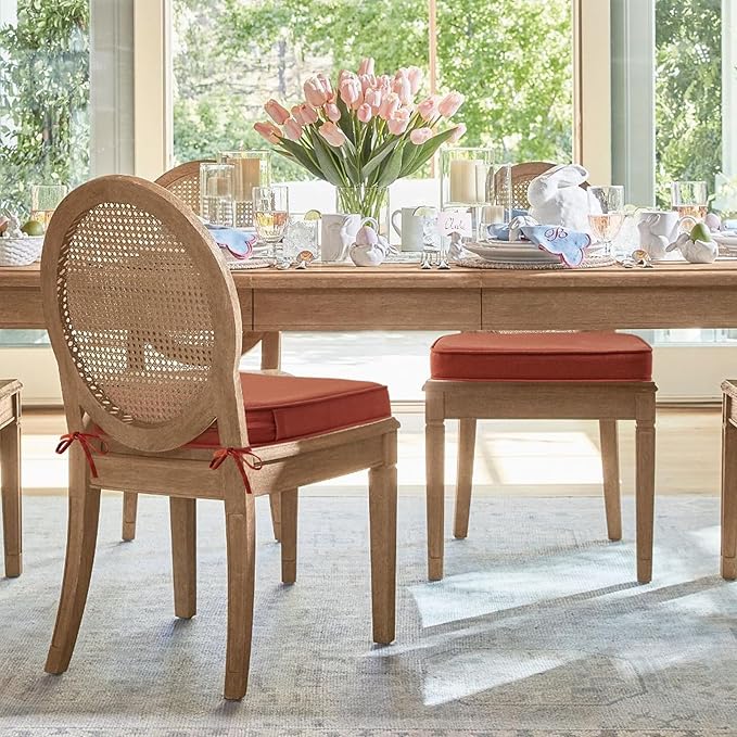 Outdoor Sunbrella Round Corner Seat Cushion, 17"x16"x2", Set of 4, Non Slip Seat Cushion Pads with Removable Cover for Patio Furniture, Garden Yard Lawn, Spectrum Grenadine