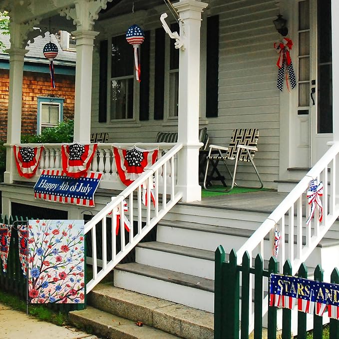 Louise Maelys 4 of July Garden Flag Red and Blue Floral Tree Us America 12x18 Inch Double Sided Stars and Stripes Small Burlap Yard Sign Outside Outdoor House Independence Day Decor