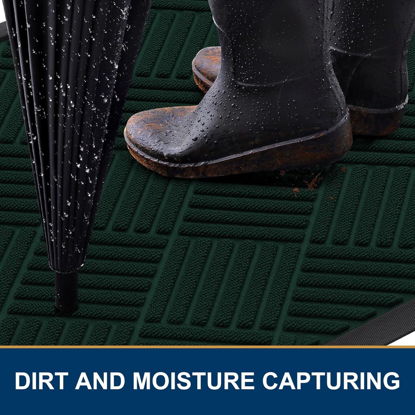 Smiry Front Door Mat Outside Entrance, Heavy Duty Outdoor Indoor Mat, Natural Rubber Doormat, Non Slip, Trap Dirt and Moisture, Easy Clean, Low Profile Patio Porch Entryway Mat, 29.5x17, Dark Green