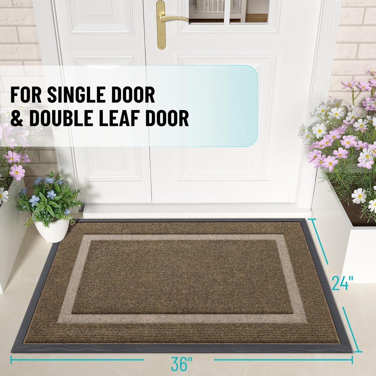 OLANLY Front Door Mat Indoor Outdoor Entrance, Waterproof All-Season, All-Weather Doormat, Sturdy Natural Rubber, Fade Resistant, Low Profile, Easy Clean Patio Porch Entryway Mat, 36x24, Brown