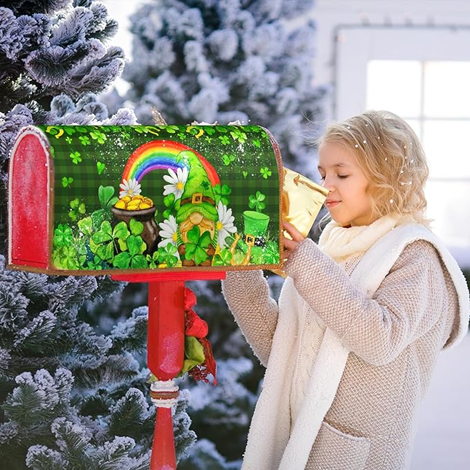 St. Patrick's Day Green Gnome Magnetic Mailbox Covers - Standard Size 21x18 Inch for Home, Outdoor, Garden