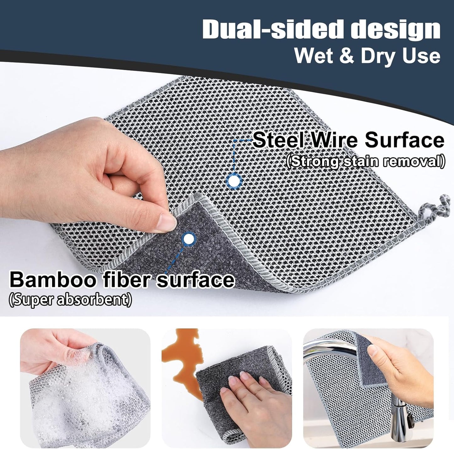 Navona 12 Pcs New Upgrade Steel Wire Dishcloth,Dry and Wet Dual-Use Steel Wire Cleaning Cloth,Powerful Cleaning Non-Scratch Wire Dishcloth Rag for Cookware, Sinks, Dishes, Stove Tops