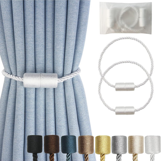 Magnetic Curtain Tiebacks 2 Pack White Rope Tieback Curtains Holders for Drapes Modern Tie Backs Decorative Window Treatment Holdbacks