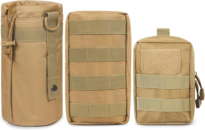 Gogoku 3 Pack Molle Pouch Combo Water Bottle Pouch Holder Tactical Molle Pouches Compact Utility Waist Bag Pack