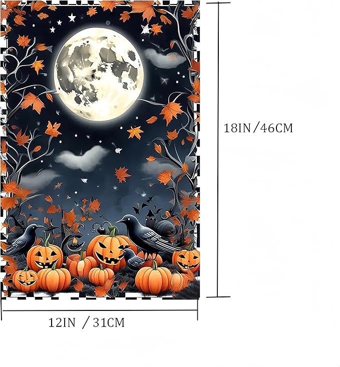 Halloween Garden Flag for Outside 12x18 Inch Double Sided, Crow Pumpkin Small Yard Flags for Outside, Outdoor Welcome Flag Front Porch Decorations for Home