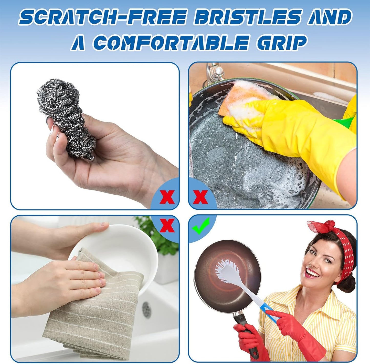 Hsei 6 Pcs Blue Kitchen Scrub Dish Brush Bulk with 11 Inch Handle Cleaning Dish Scrubber with Stiff Bristles Washing Scrub Brushes for Housekeeping for Pots and Pans, Kitchen Sink