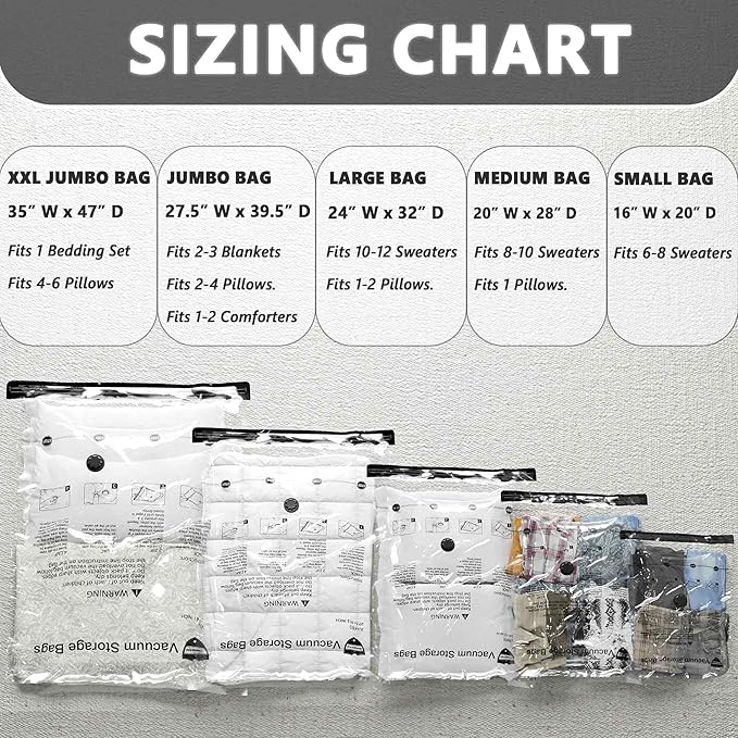 Vacuum Storage Bags 9 Combo, (3 Jumbo, 3 Large, 3 Medium) Space Saver Bags with Travel Hand Pump, Compression Airtight Sealer Bags for Clothes, Bedding, Pillows, Comforters, Blankets