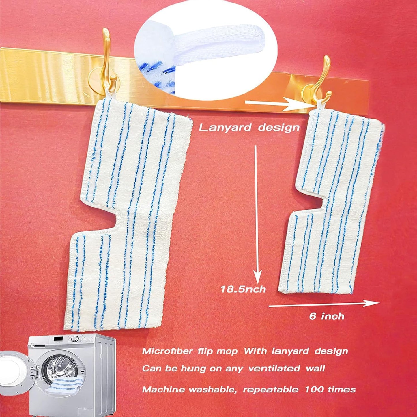 2 Pack Microfiber Mop Replacement Heads，Compatible with O-Cedar Dual Action Flat Mop for Dry/Wet Use Machine Washable Reusable Flip Mop Refills All Surface Cleaning(Blue White Stripe)