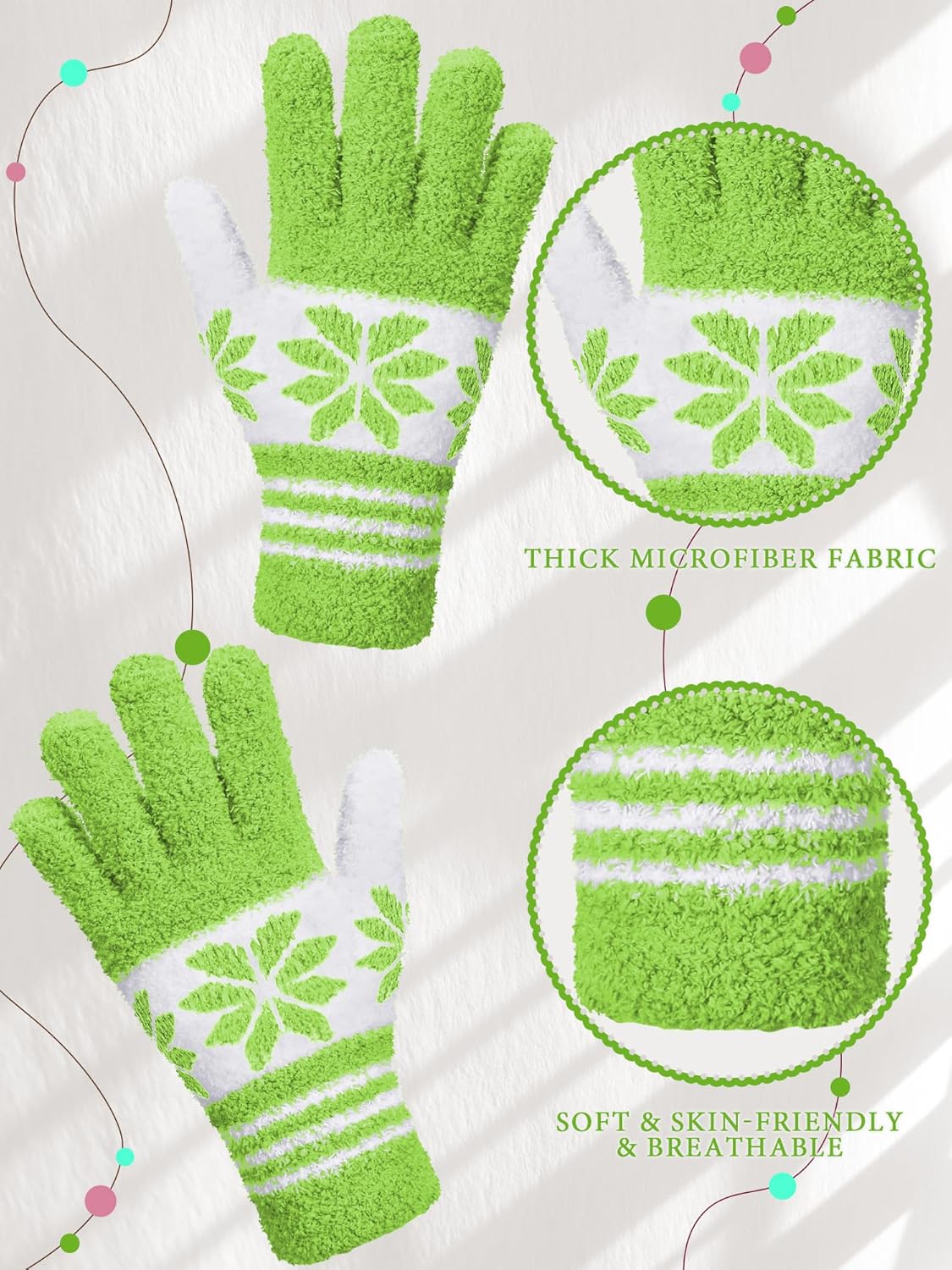 Patelai 3 Pairs Microfiber Plant Dusting Gloves Leaf Cleaning Gloves for Indoor Plants, Blinds, Furniture, House(Large,Snowflake Yellow, Pink, Blue, White)