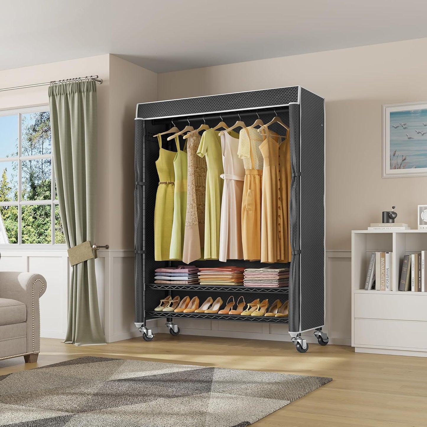 VIPEK R3C Plus Garment Rack - Rolling Clothes Rack with Locking Wheels, Heavy Duty Portable Closet with Adjustable Shelves & Side Hooks, Black