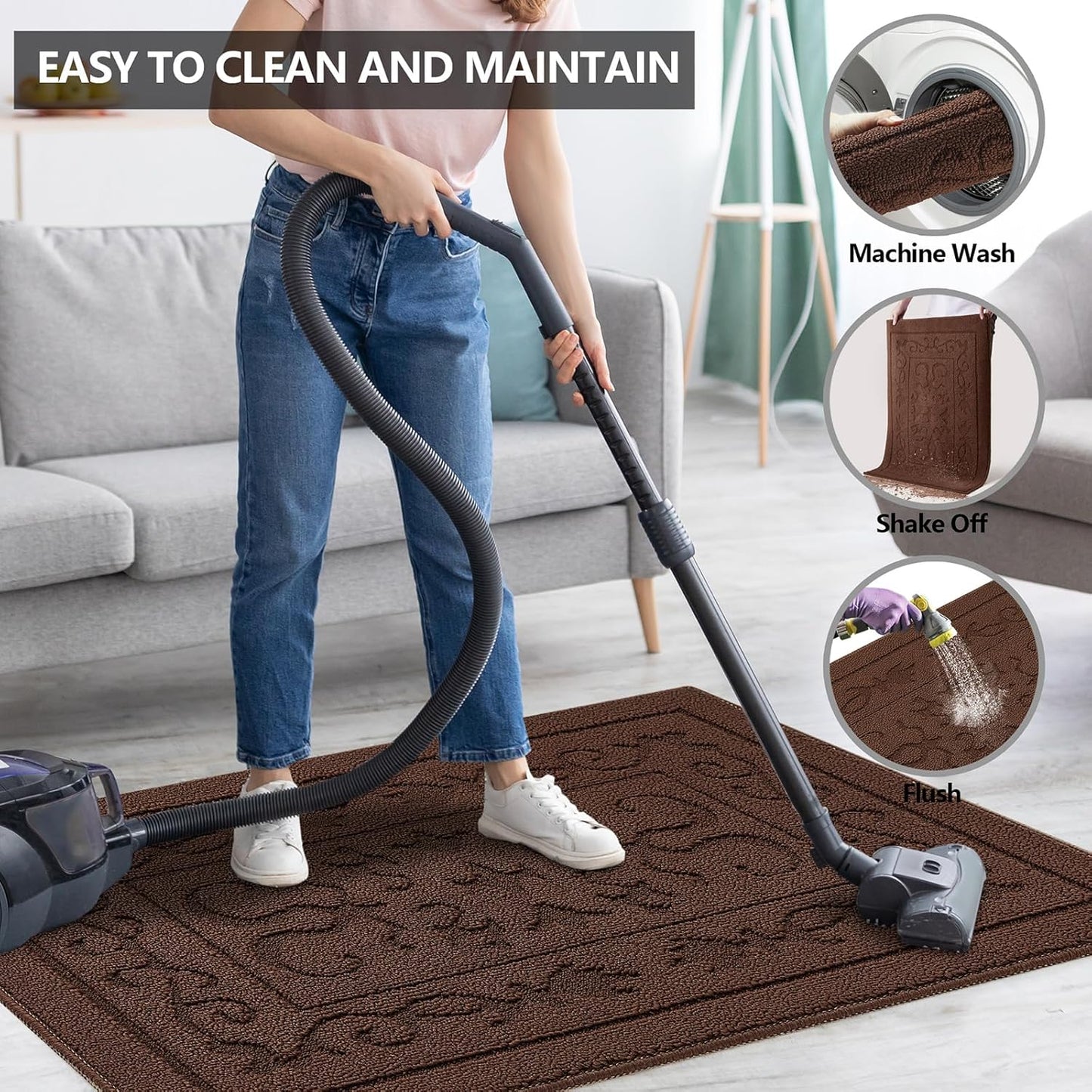 FONEYI Indoor Door Mat 20" x 32", Dirt Trapper Door Mats Non-Slip Entryway Rugs Washable, Absorbent Resist Dirt Welcome Mat, Low Profile Inside Floor Mats for Front Back Door and Entryway, Coffee