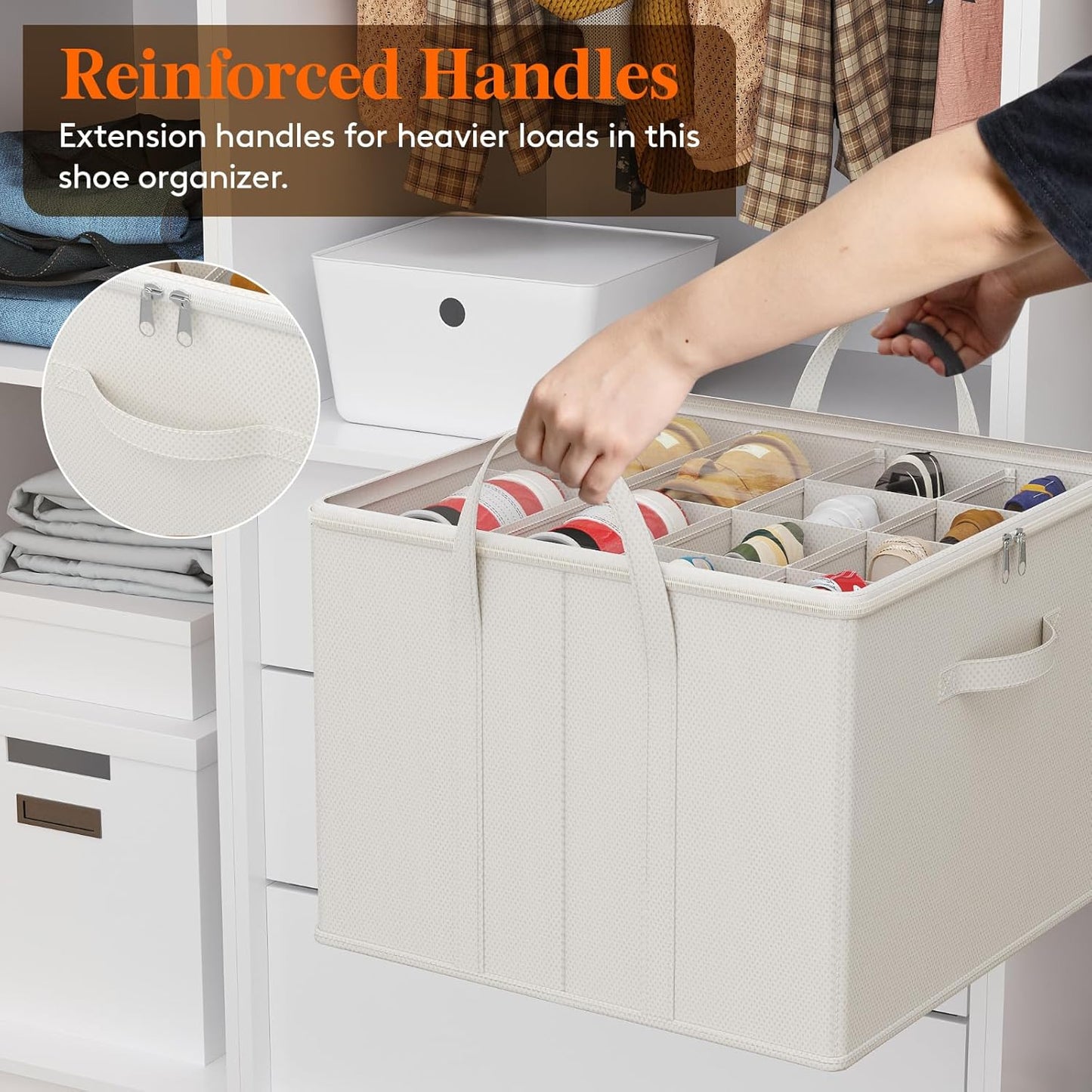 Lifewit Shoe Storage Organizer for Closet Fits 12-16 Pairs, Fabric Large Shoe Box Storage Container with Clear Cover, Foldable Bins Fit for Boots Heels Sneakers 17"(L) x 17"(W) x 12.5"(H) 1 Pack White