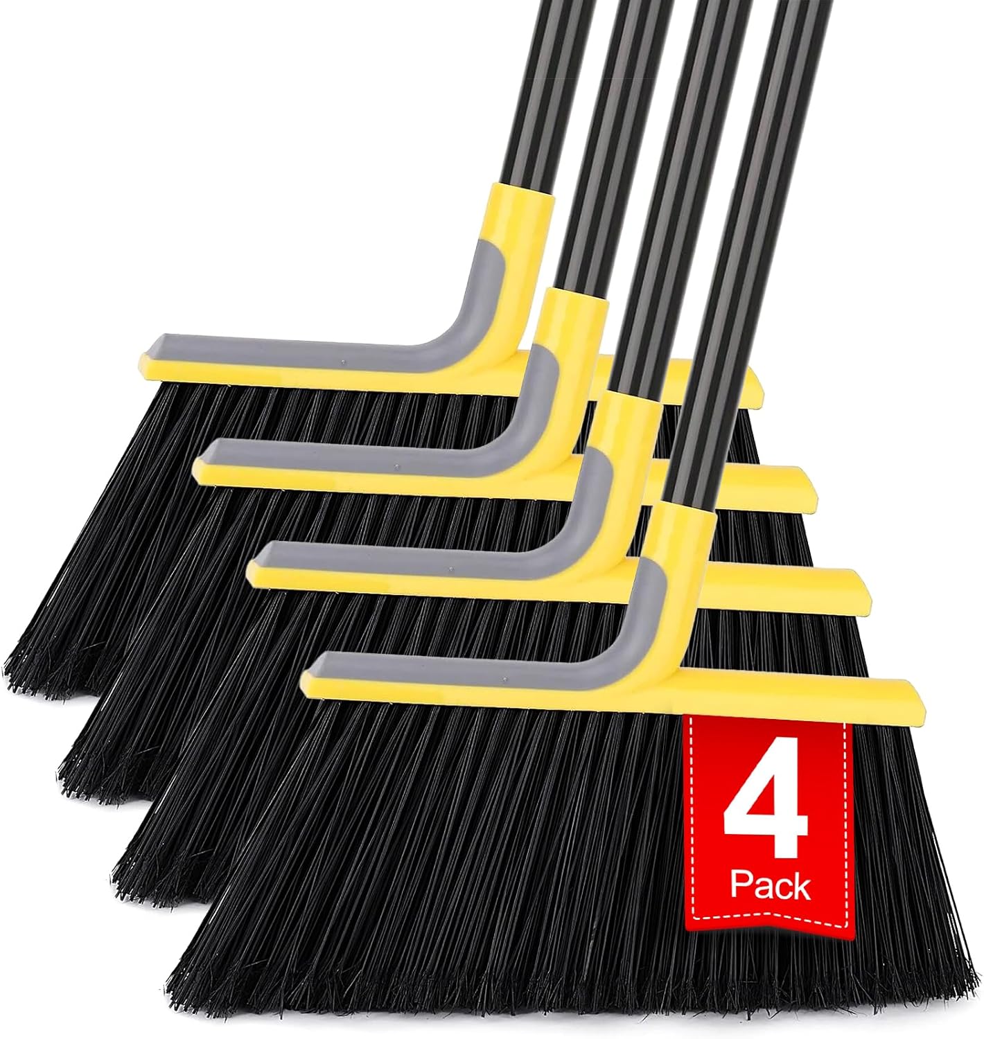 4 Packs Outdoor Broom for Floor Cleaning with 58" Long Handle, Heavy-Duty Commercial Brooms for Sweeping Indoor Outdoor Courtyard Restaurant Garage Patio Decks Mall Market Kitchen Office Lobby Shop
