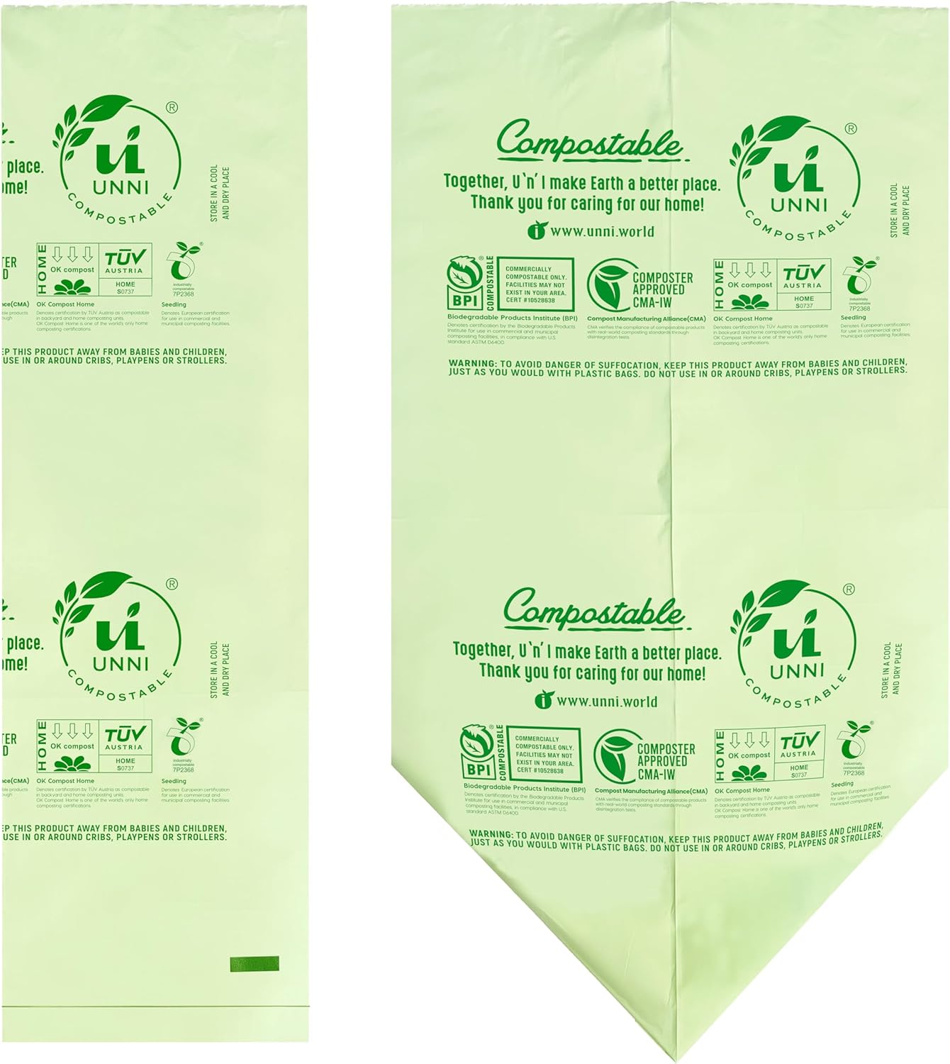 UNNI Compostable Trash Bags, 20-23 Gallon / 87 Liter, 30 Count, Extra Thick 1.0 mil Large Bin Liners for Food Scrap, BPI, CMA & OK compost HOME Certified, Meets ASTM D6400