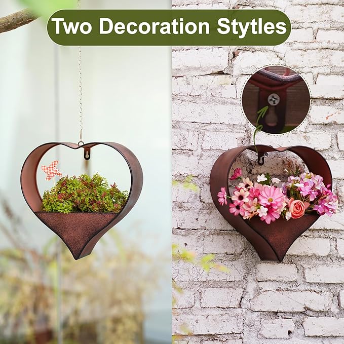 Metal Plant Hangers Indoor and Outdoor: Birthday Gifts for Women Mom Wife Father Garden Lovers - Rustic Heart Shape Hanging Planters Perfect for Window Wall Living Room Office Decor