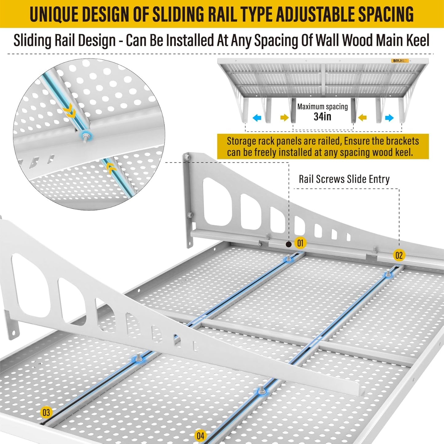 2Pack 2x3ft Adjustable Metal Garage Wall Shelving Heavy Duty Garage Storage Shelf Wall Mounted White