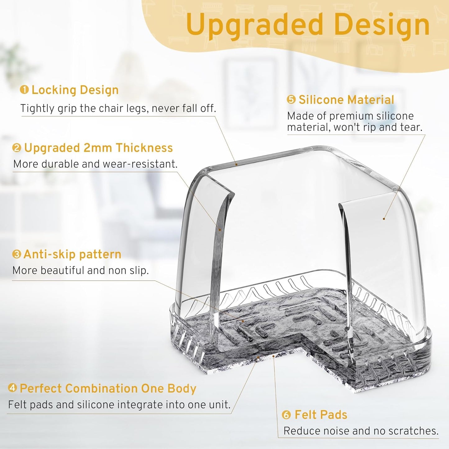 24PCS Square Chair Leg Floor Protectors, Furniture Sliders, Chair Leg Protectors for Hardwood Floors, Non-Slip Felt Furniture Pads, Silicone Cap Covers to Protect Floors, (Fit 1.1" - 1.5")