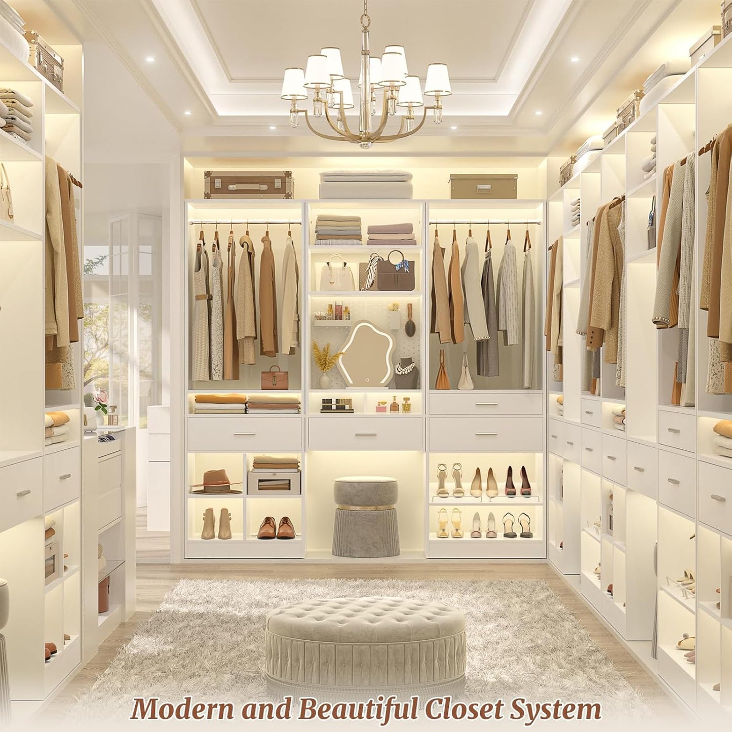 Unikito 75” Modular Closet System, Freestanding Closet Organizer with Hanging Rods and Drawers, Adjustable Clothes Garment Rack with Shoe Rack, Sturdy Walk in Closet Set for Bedroom, Mudroom, White