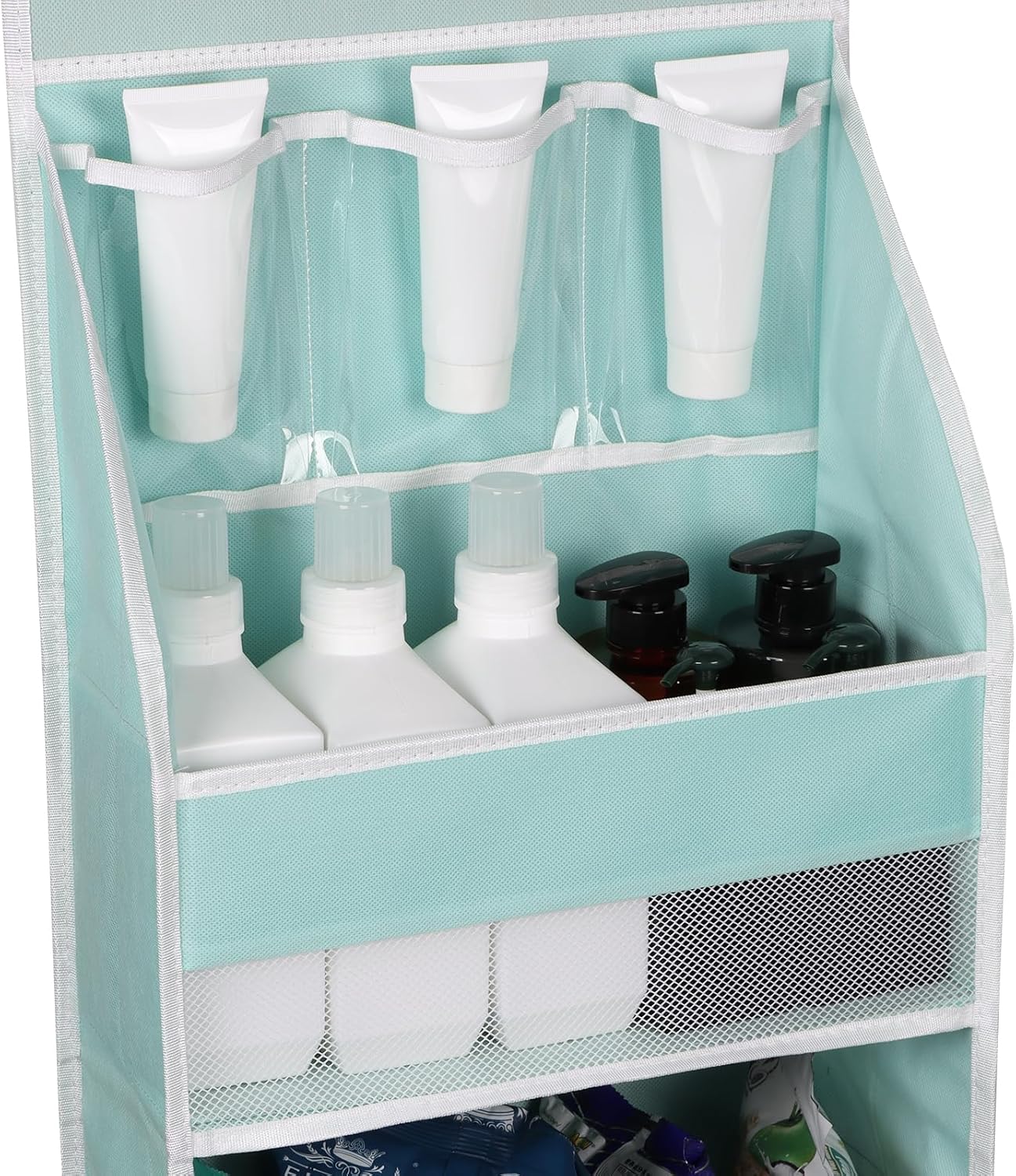 Univivi 5-Shelf Fabric Door Storage Over Door Hanging Organizer with 4 Large Pockets and 3 Small PVC Pockets Nursery Closet Cabinet Wall Mount Hanging Storage Organizers for Baby Nursery (Blue)