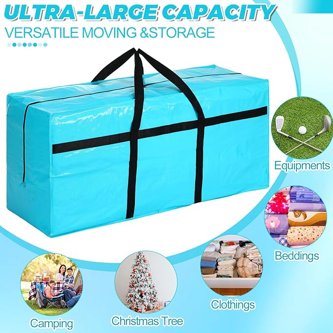 4 Pcs 66 Gallon Large Moving Bags with Zipper and Handles Foldable Storage Duffle Bags Heavy Duty Extra Large Totes for College Dorm Travel Clothes Blankets Bedding Moving(Lake Blue)