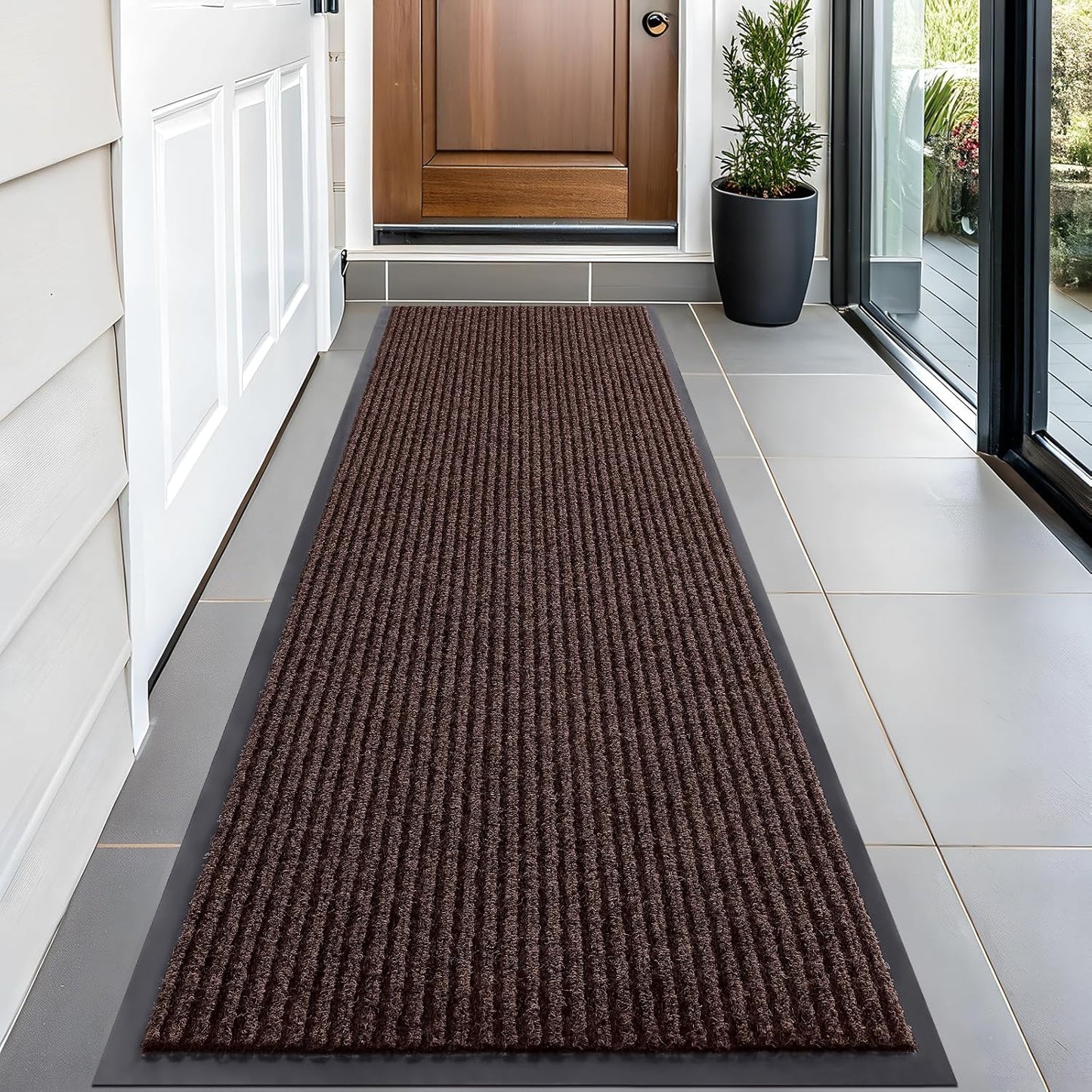 OLANLY Front Door Mat Indoor Outdoor Entrance, Waterproof Heavy Duty Doormat, Fade Resistant, Low Profile, Easy Clean Patio Porch Welcome Floor Mats for Entry, 59x20, Brown