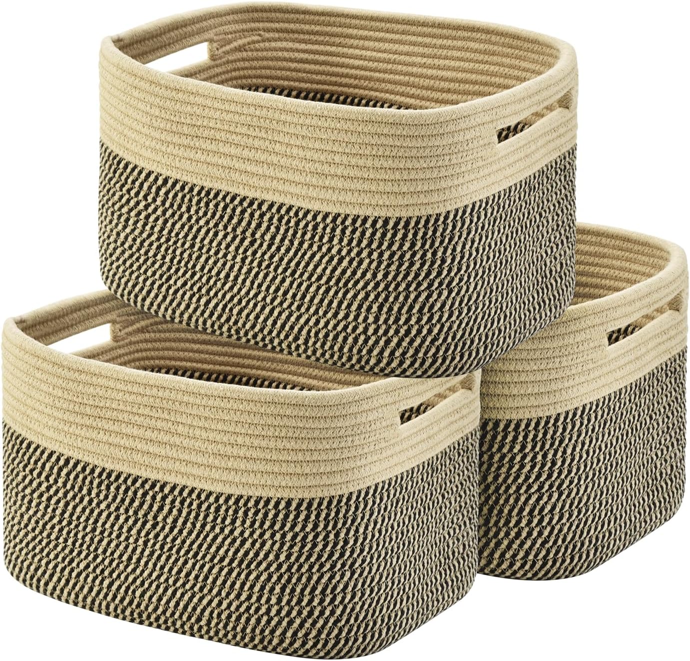 Storage Basket,Woven Baskets for Storage,Cotton Rope Baskets for Organizing,book,towel Basket,Toy Basket or Storage Bins - 3 Pack,Black and Brown