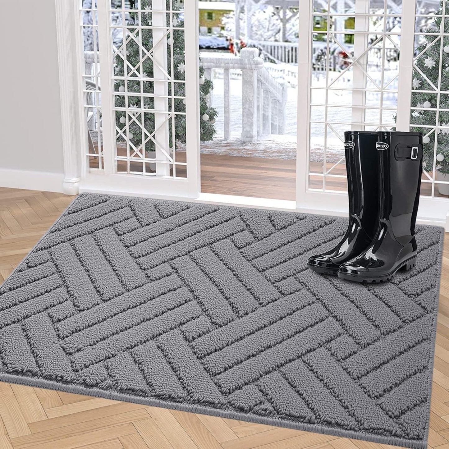 Door Mat Indoor Doormat, Entryway Rug Door Mats Non-Slip Rubber Backing,Heavy Duty Low-Profile Entrance Rugs, Absorbent Resist Dirt Doormats Floor Door mat for Entryway,32"x48"Grey