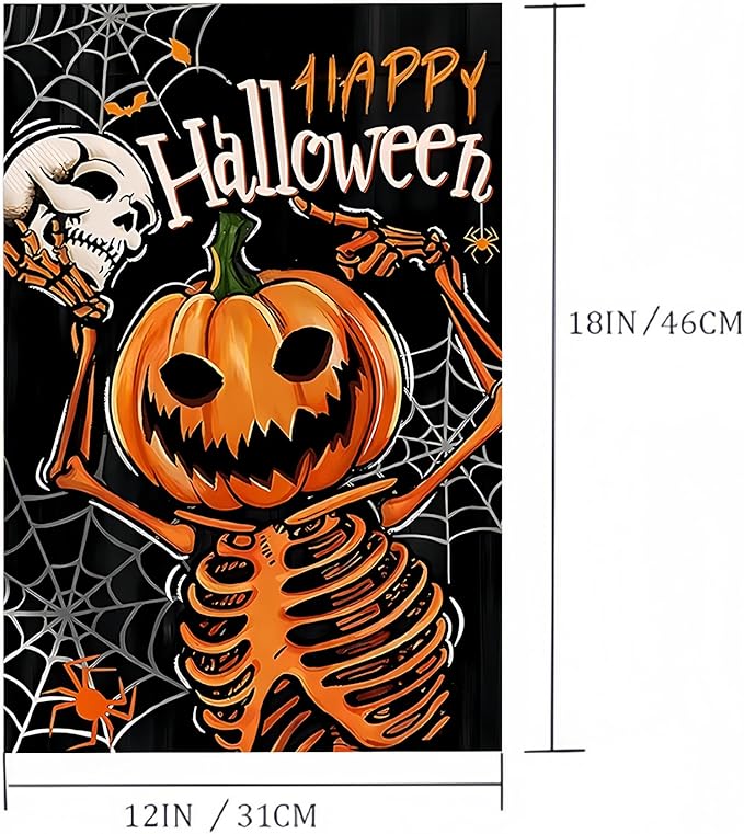 Happy Halloween Garden Flag 12X18 Inch Double Side, Skull Pumpkin Lantern Yard flag,Outside Small Garden Flag Decorative, Outdoor Outside Flag for Holiday Patio Courtyard Lawn