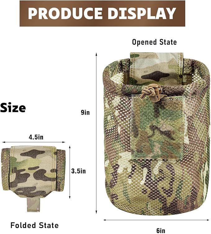 Dump Pouch Tactical Molle Mesh Pouches,Lightweight Range Compact Micro Drawstring Foraging Roll Up Foldable Recovery Ar Mag Tool Pack,EDC Drop Net Storage Belt Bag.…