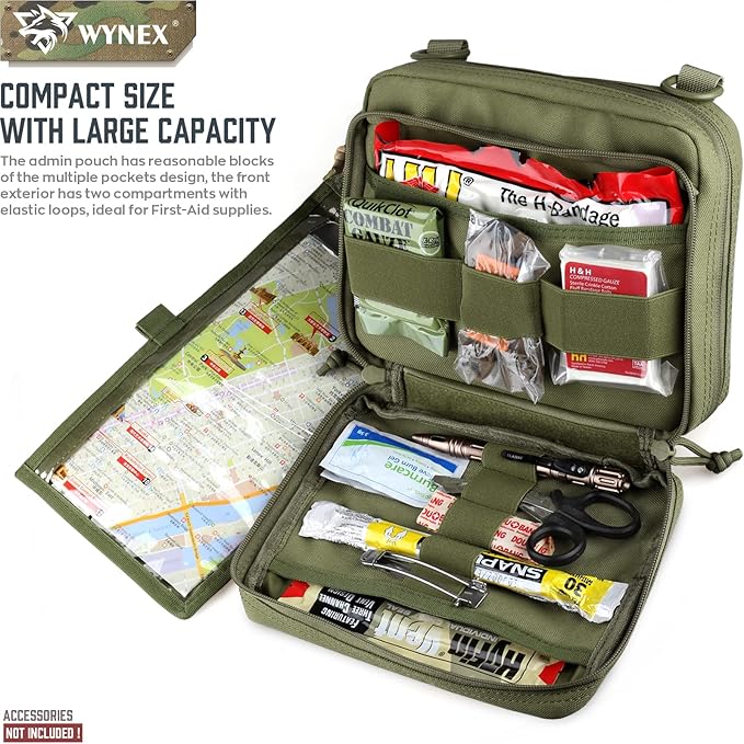WYNEX Tactical Large Admin Pouch of Double Layer Design, Molle EDC EMT Utility Pouch with Map Sleeve Modular Tool Pouch Large Capacity Flag Patch Included
