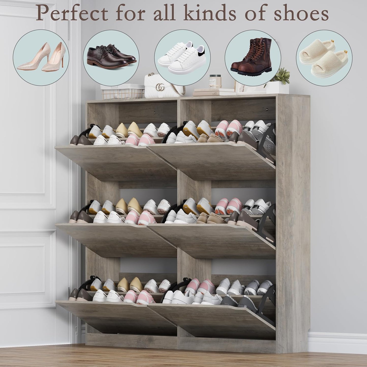 Shoe Cabinet with 6 Flip Drawers, Slim Narrow Shoe Storage Cabinet, Freestanding Shoe Organizer for Entryway, Hallway, Foyer