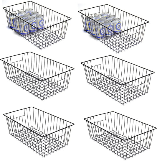 Freezer Organizer Bins, Upright Freezer Baskets for 16, 17, 21 cu.ft Standup Freezer, Durable Freezer Organizer Fully Use Space Improve Air Circulate, 6Pcs, Black